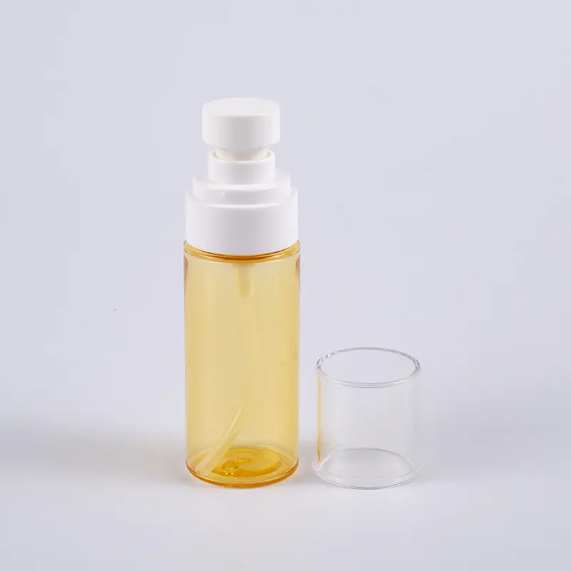 Puoliläpinäkyvä värillinen pyöreä muoto 50 ml PETG paksuseinäinen voidepullo muovisella ruiskupumpulla Puoliläpinäkyvä värillinen pyöreä muoto 50 ml PETG paksuseinäinen voidepullo muovisella ruiskupumpulla