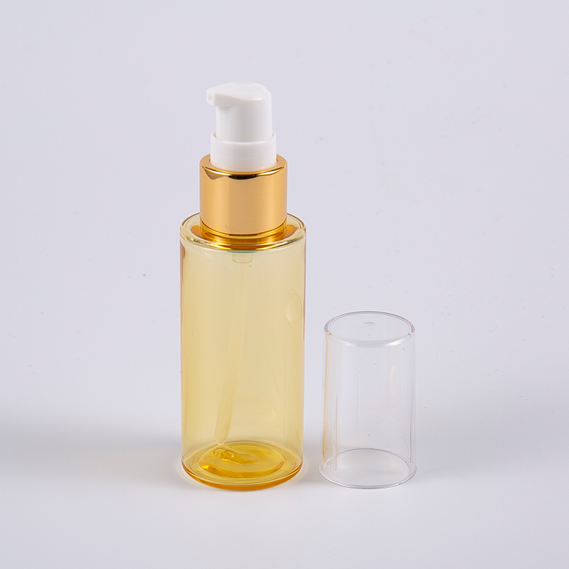 Puoliksi läpinäkyvä värillinen pyöreä muotoinen 50 ml PETG paksuseinäinen kosteusemulsiopullo pumpulla 