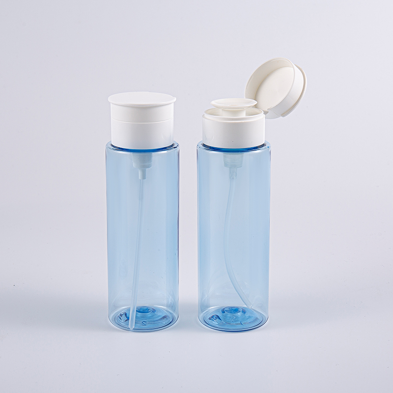 200 ml läpinäkyvät siniset meikinpoistopullot