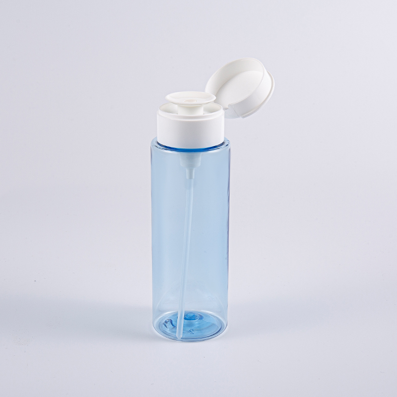 200 ml läpinäkyvät siniset meikinpoistopullot